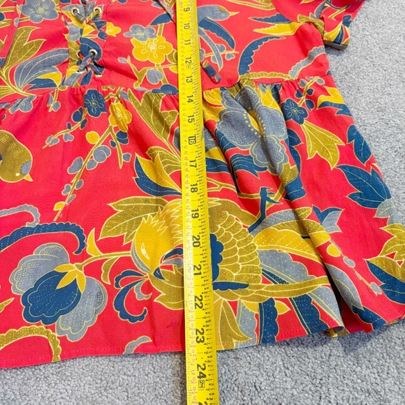 Sezane Floral Blouse Size Small Size 36 Oversized Peplum Tie Up Red Florsl Birds - Picture 11 of 13
